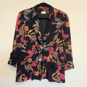 Vintage 80s 90s Scarf Print Blazer Fashion Dot Rhinestone Buttons Baroque Floral